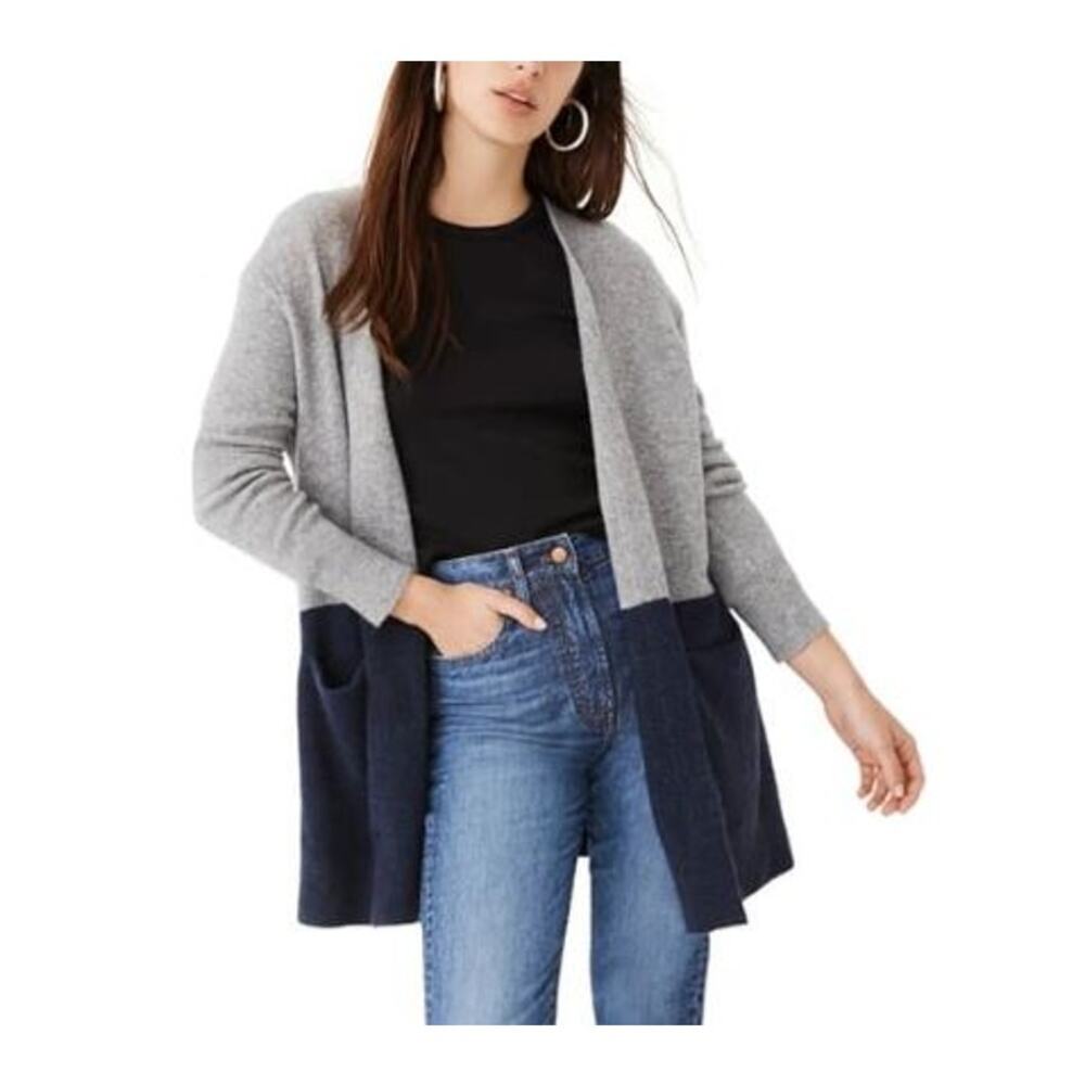 Madewell Women's S Oversized Navy Gray Ryder Cardigan‎ Merino Alpaca Pockets